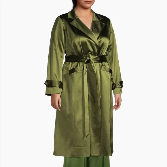 Gabriella Rossetti Caterina Stretch Satin Coat Green Leaf Size 18